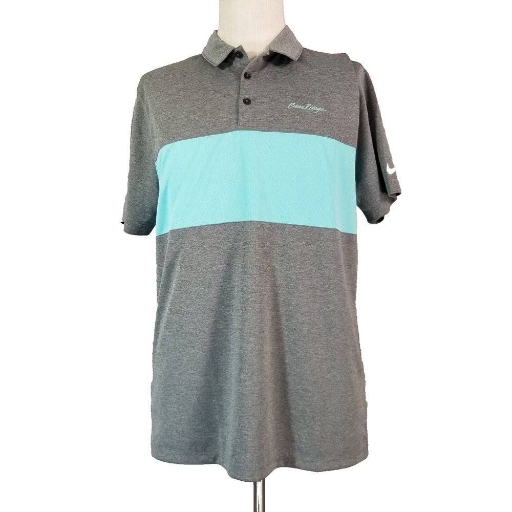 Nike Polo Shirt Mens L Gray Turquoise Golf Dry Fit Beau Rivage Short Sleeve Top